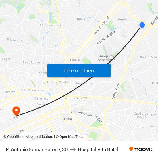 R. Antônio Edmar Barone, 30 to Hospital Vita Batel map