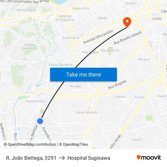 R. João Bettega, 3291 to Hospital Sugisawa map