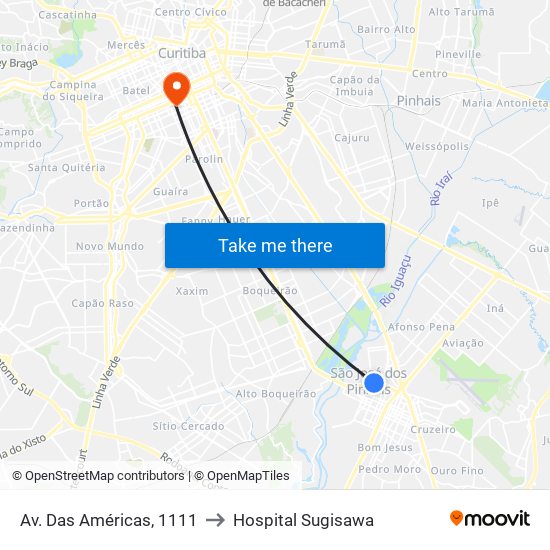 Av. Das Américas, 1111 to Hospital Sugisawa map