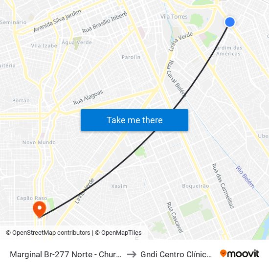 Marginal Br-277 Norte - Churrascaria Marumbi to Gndi Centro Clínico Pinheirinho map