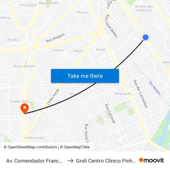Av. Comendador Franco, 4700 to Gndi Centro Clínico Pinheirinho map