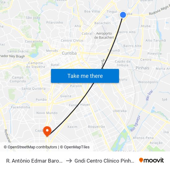 R. Antônio Edmar Barone, 30 to Gndi Centro Clínico Pinheirinho map