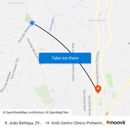 R. João Bettega, 2967 to Gndi Centro Clínico Pinheirinho map
