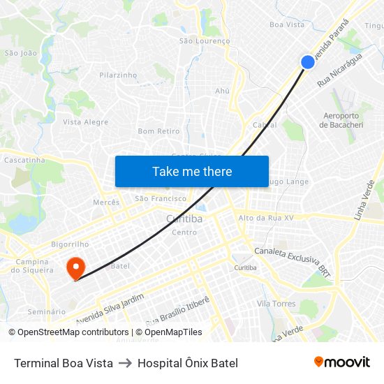 Terminal Boa Vista to Hospital Ônix Batel map