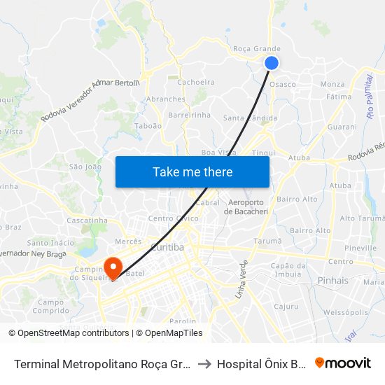 Terminal Metropolitano Roça Grande to Hospital Ônix Batel map