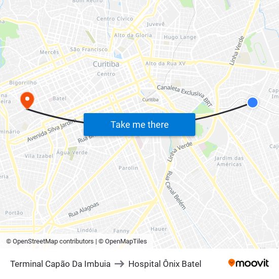 Terminal Capão Da Imbuia to Hospital Ônix Batel map