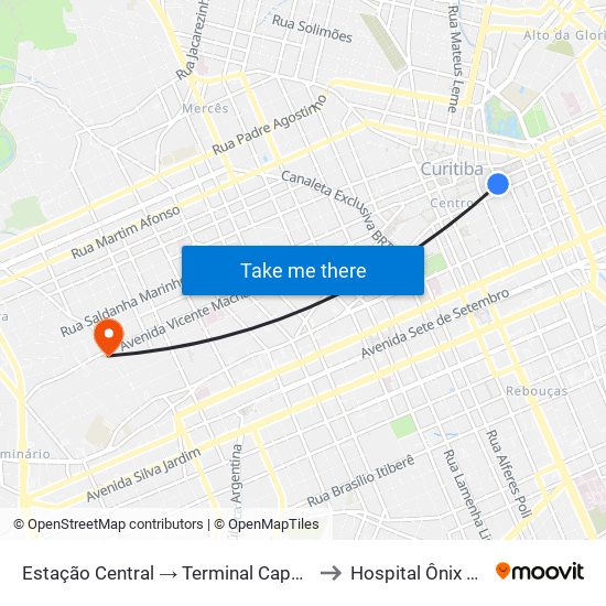 Estação Central → Terminal Capão Raso to Hospital Ônix Batel map