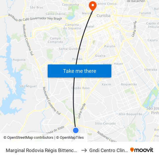 Marginal Rodovia Régis Bittencourt (Br 116) - Ceasa to Gndi Centro Clínico Mercês map