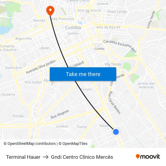 Terminal Hauer to Gndi Centro Clínico Mercês map