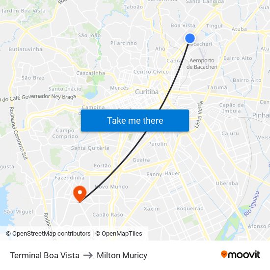 Terminal Boa Vista to Milton Muricy map