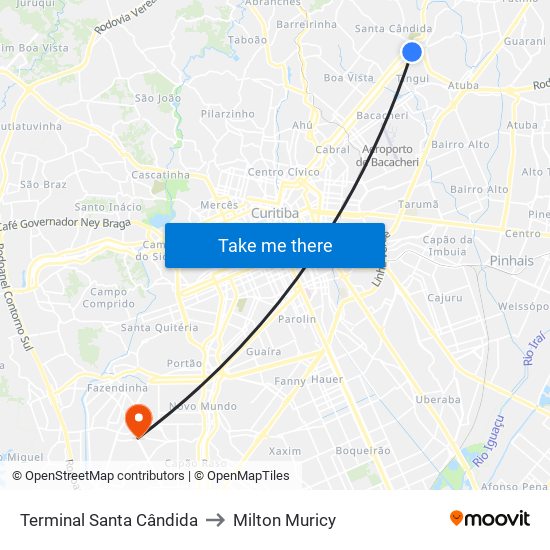 Terminal Santa Cândida to Milton Muricy map