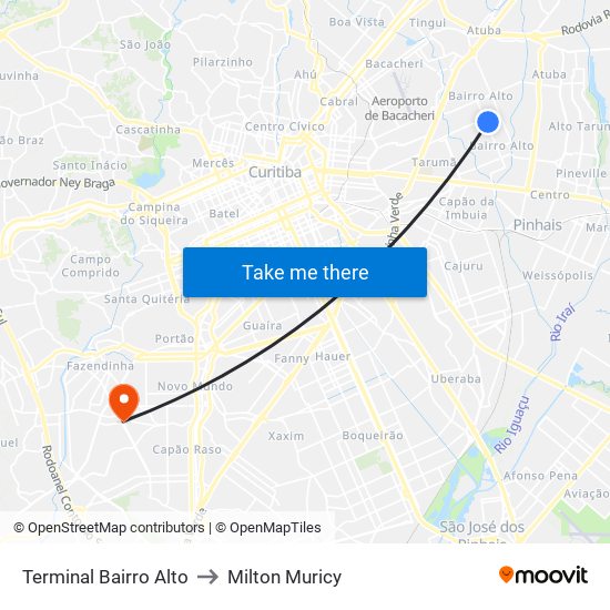 Terminal Bairro Alto to Milton Muricy map