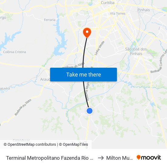 Terminal Metropolitano Fazenda Rio Grande to Milton Muricy map