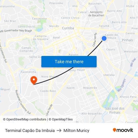 Terminal Capão Da Imbuia to Milton Muricy map