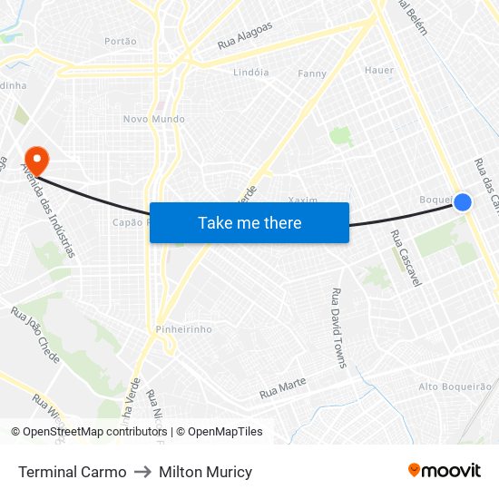 Terminal Carmo to Milton Muricy map