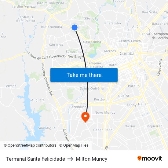 Terminal Santa Felicidade to Milton Muricy map