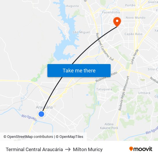 Terminal Central Araucária to Milton Muricy map