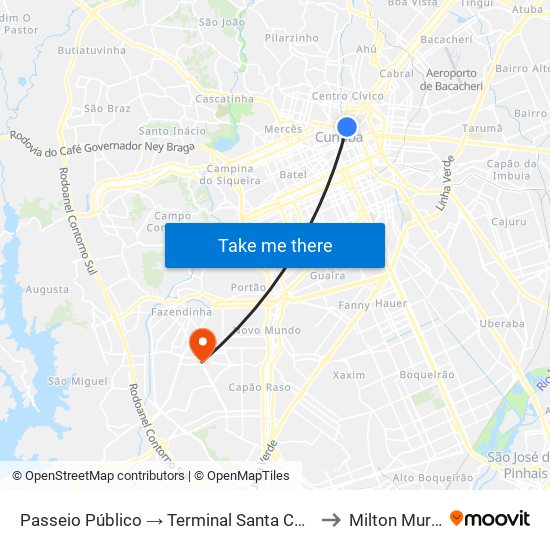 Passeio Público → Terminal Santa Cândida to Milton Muricy map