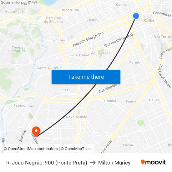 R. João Negrão, 900 (Ponte Preta) to Milton Muricy map