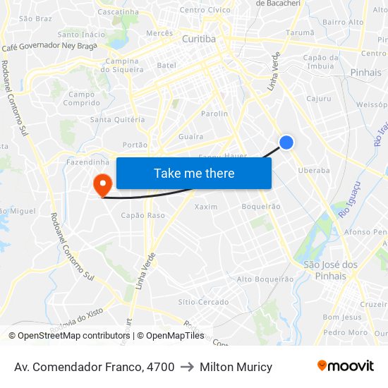 Av. Comendador Franco, 4700 to Milton Muricy map