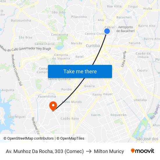 Av. Munhoz Da Rocha, 303 (Comec) to Milton Muricy map