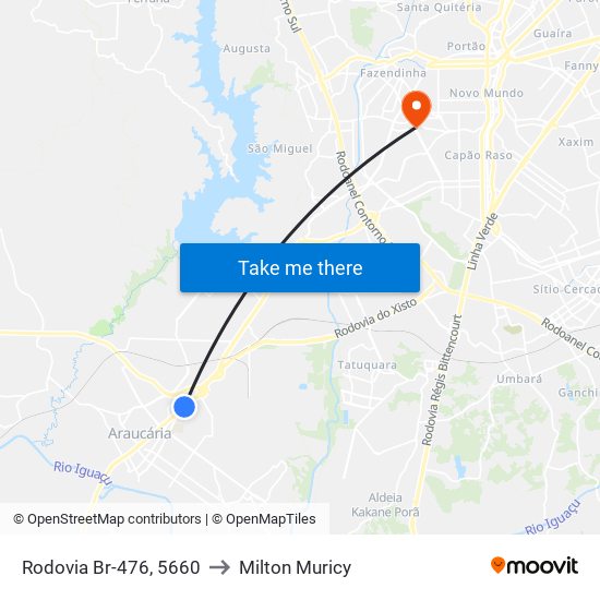 Rodovia Br-476, 5660 to Milton Muricy map