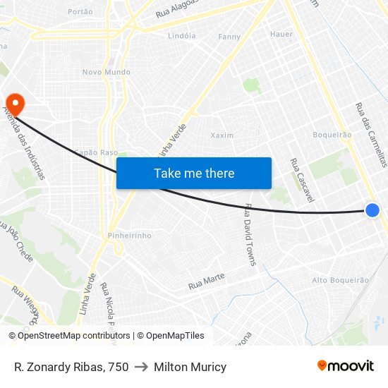 R. Zonardy Ribas, 750 to Milton Muricy map