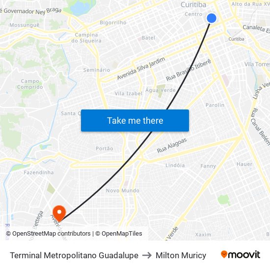 Terminal Metropolitano Guadalupe to Milton Muricy map