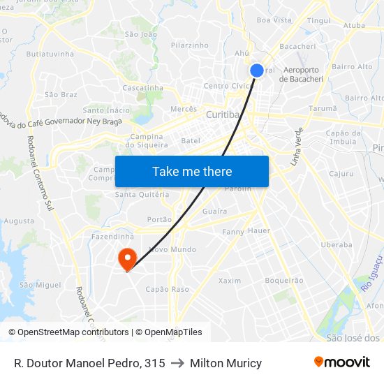 R. Doutor Manoel Pedro, 315 to Milton Muricy map