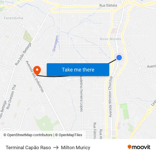 Terminal Capão Raso to Milton Muricy map