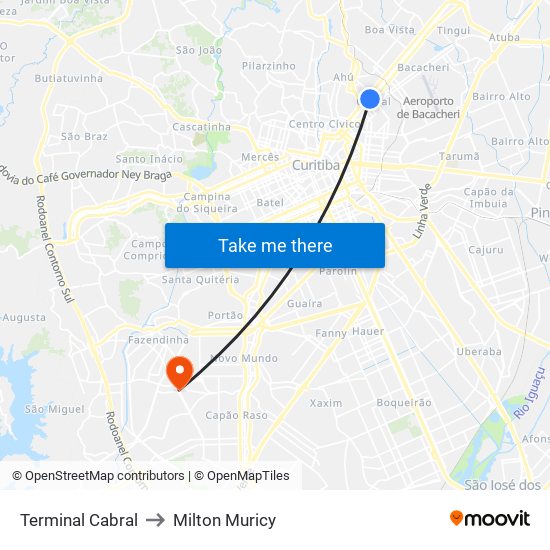 Terminal Cabral to Milton Muricy map