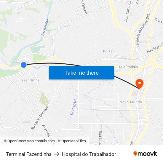 Terminal Fazendinha to Hospital do Trabalhador map