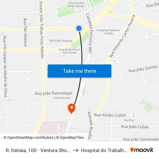 R. Itatiaia, 100 - Ventura Shopping to Hospital do Trabalhador map