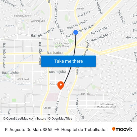 R. Augusto De Mari, 3865 to Hospital do Trabalhador map