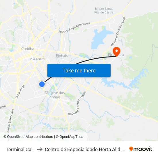 Terminal Carmo to Centro de Especialidade Herta Alidia Milbratz map