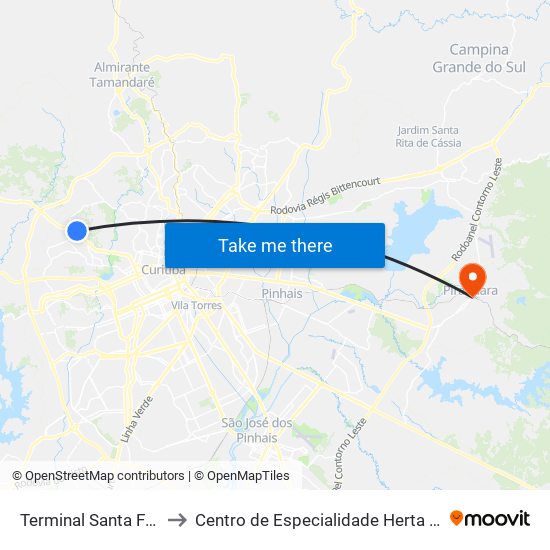 Terminal Santa Felicidade to Centro de Especialidade Herta Alidia Milbratz map