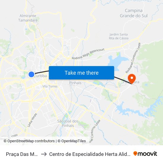 Praça Das Mercês to Centro de Especialidade Herta Alidia Milbratz map