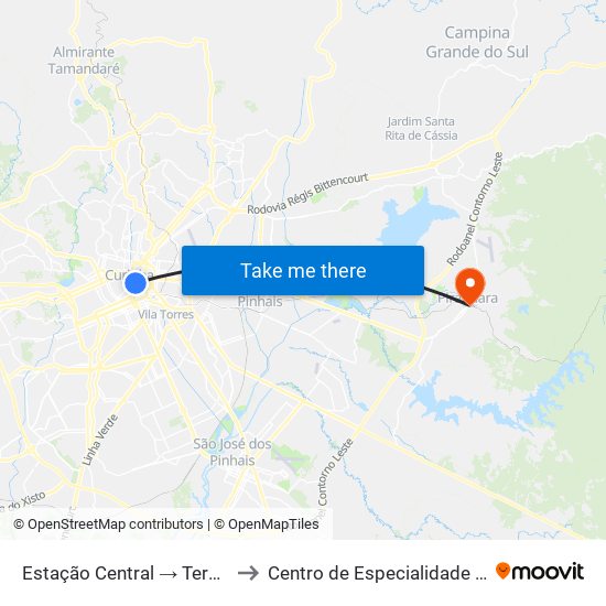 Estação Central → Terminal Santa Cândida to Centro de Especialidade Herta Alidia Milbratz map