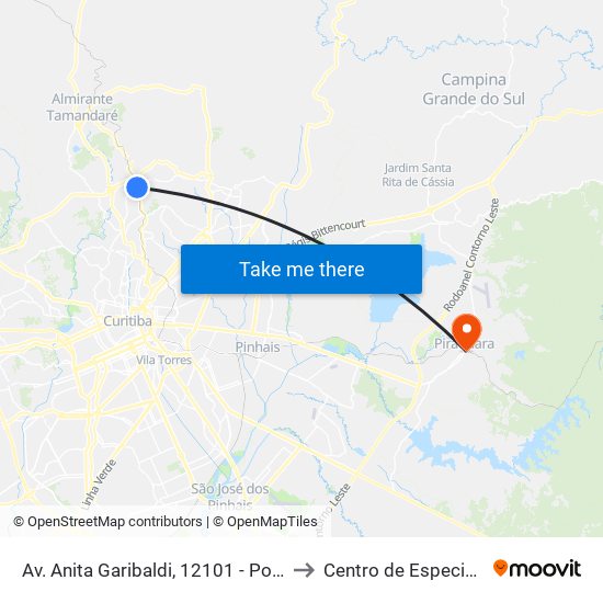 Av. Anita Garibaldi, 12101 - Ponto De Integração Temporal (Desembarque) to Centro de Especialidade Herta Alidia Milbratz map