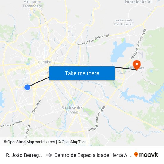 R. João Bettega, 1700 to Centro de Especialidade Herta Alidia Milbratz map