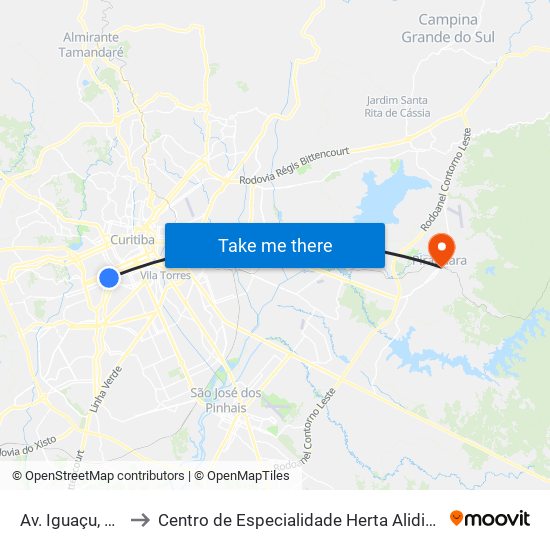 Av. Iguaçu, 2700 to Centro de Especialidade Herta Alidia Milbratz map