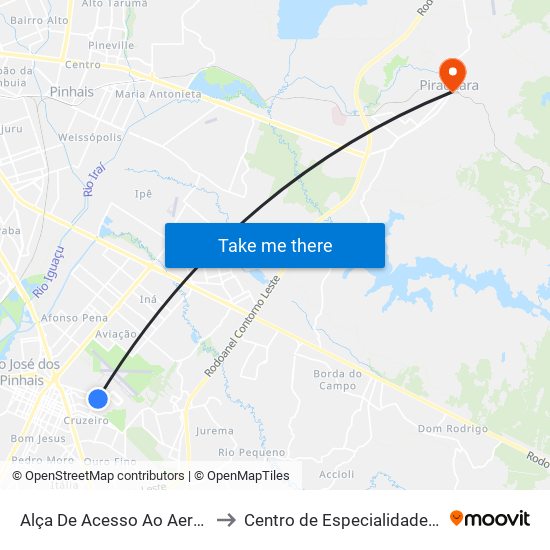 Alça De Acesso Ao Aeroporto Afonso Pena to Centro de Especialidade Herta Alidia Milbratz map