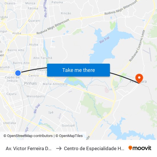 Av. Victor Ferreira Do Amaral, 3377 to Centro de Especialidade Herta Alidia Milbratz map