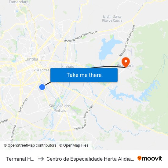 Terminal Hauer to Centro de Especialidade Herta Alidia Milbratz map