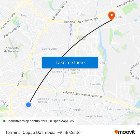 Terminal Capão Da Imbuia to Bi Center map