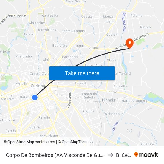 Corpo De Bombeiros (Av. Visconde De Guarapuava, 3571) to Bi Center map