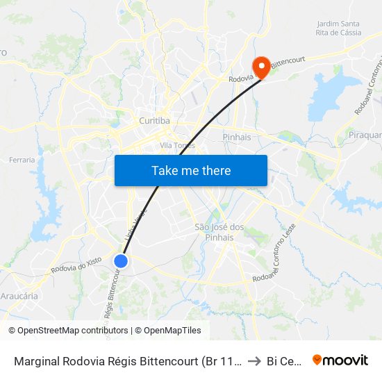 Marginal Rodovia Régis Bittencourt (Br 116) - Ceasa to Bi Center map