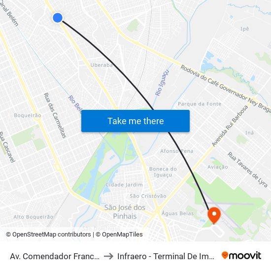 Av. Comendador Franco, 4485 to Infraero - Terminal De Importação map