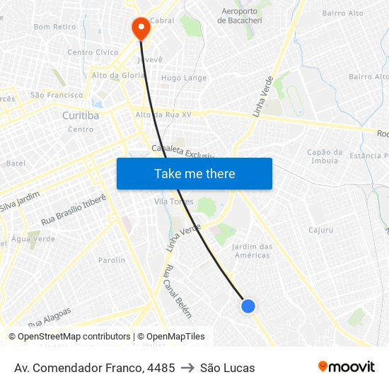 Av. Comendador Franco, 4485 to São Lucas map