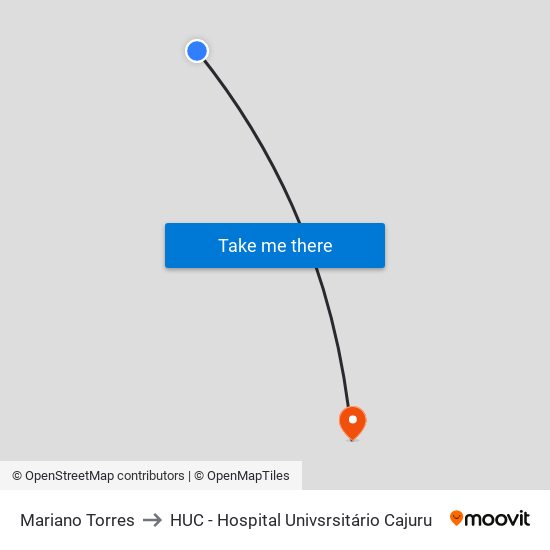 Mariano Torres to HUC - Hospital Univsrsitário Cajuru map